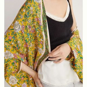 Anthropologie Mustard Floral Kimono Jacket